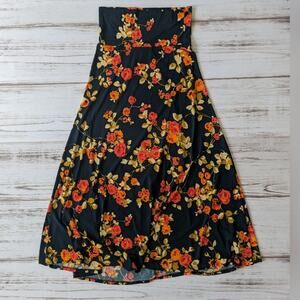 Lularoe Hunter Green Fall Floral Maxi Skirt sz Small